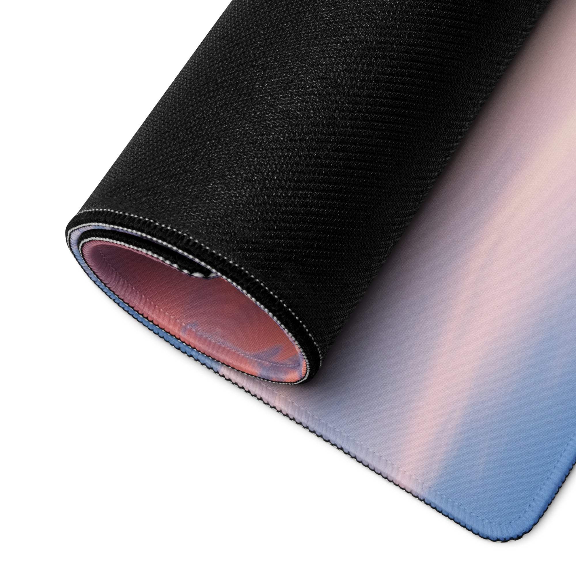 Serene Winter Sunset large gaming mousepad with pink to blue gradient sky