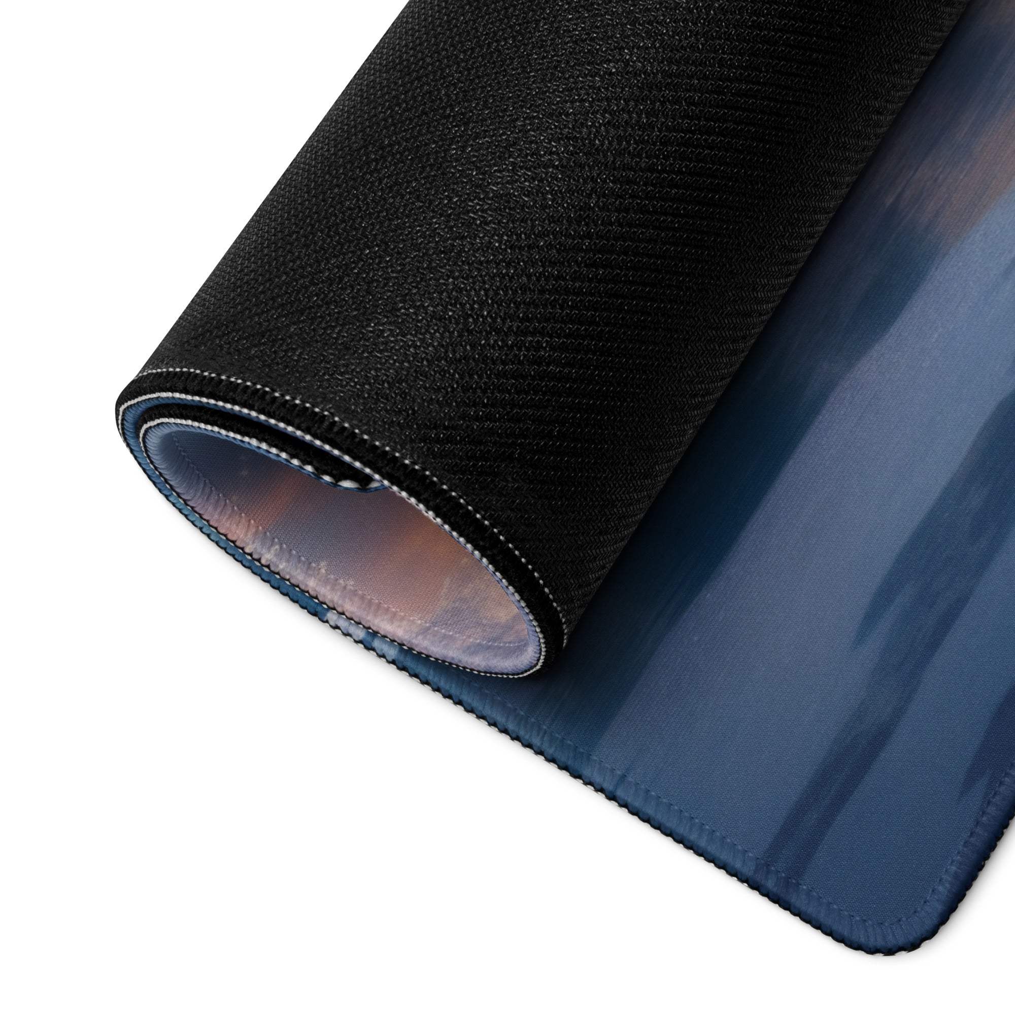 Black textured back of Elegant Winter Landscape icy blue gaming mouse pad