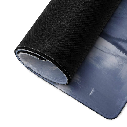 Black textured gaming mousepad with subtle blue serene winter landscape design