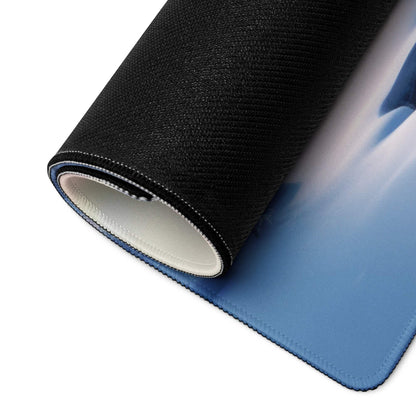 Winter Serenity snowy landscape gaming mouse pad with black textured blue gradient design