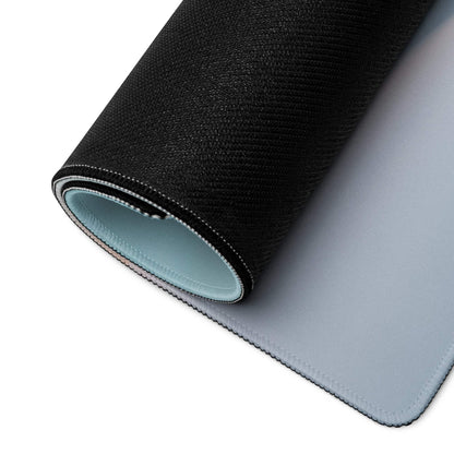 Black textured large gaming mousepad with light blue lining and stitched edges