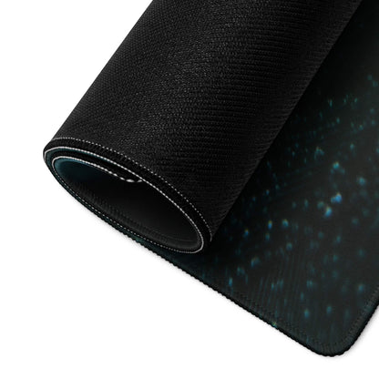 Black textured cosmic gaming mousepad with teal amber feather design