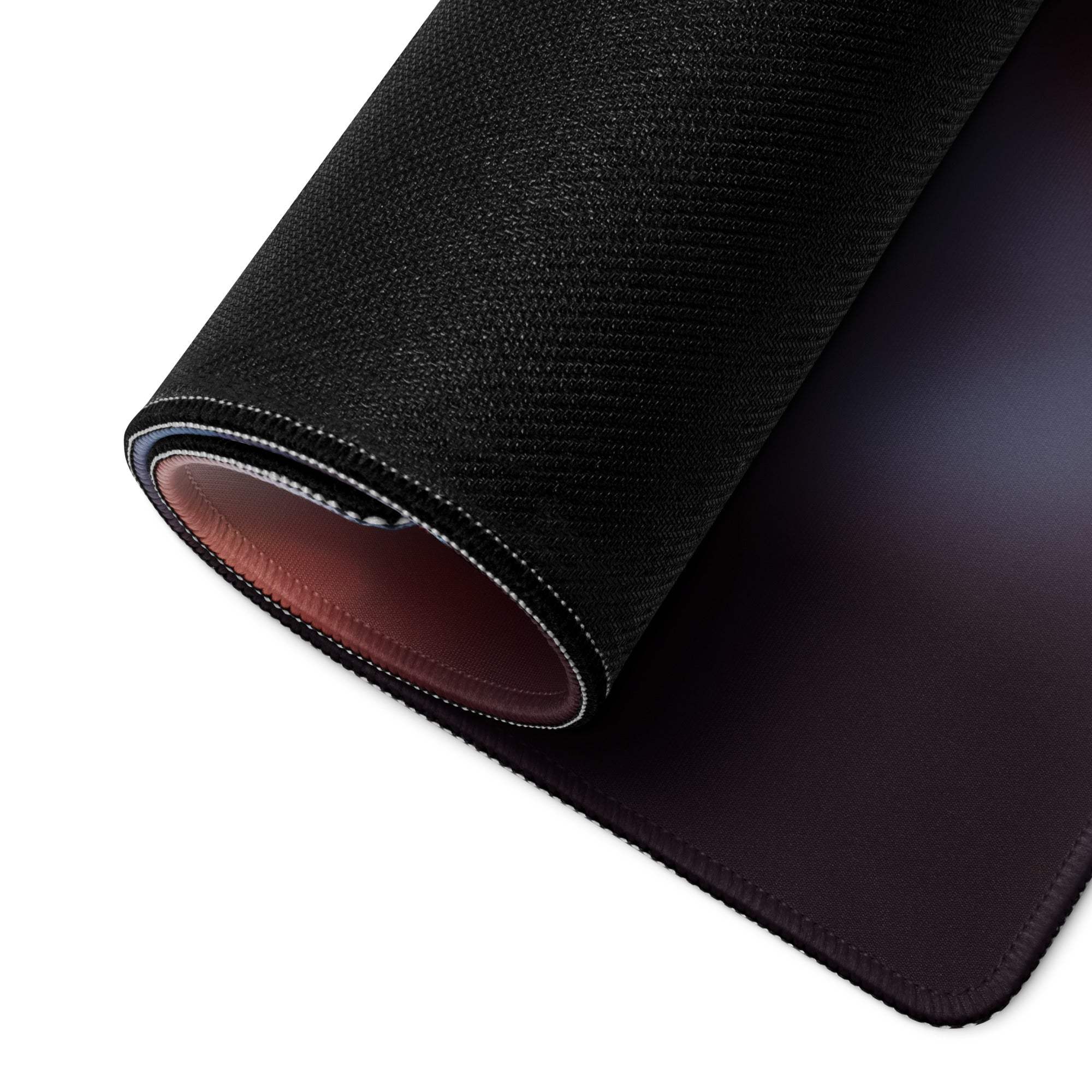 Black textured Bold Abstract Coral Glow gaming mousepad with stitched edges