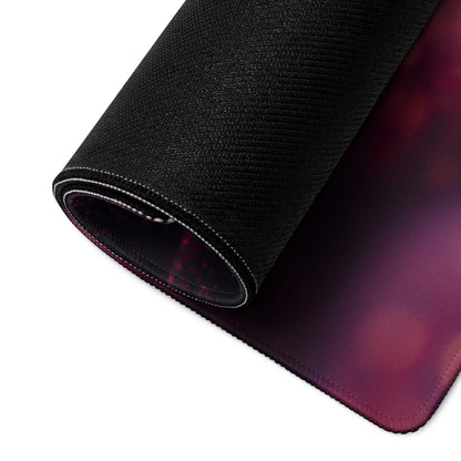 Large black textured gaming mousepad with vibrant neon purple pink aura cosmic gradient
