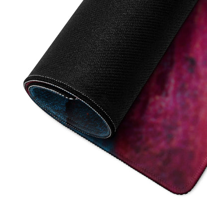 Rolled-up vibrant lava neon blue pink gaming mouse pad with cosmic design