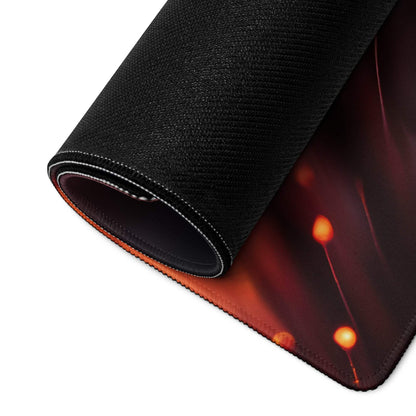 Dynamic Neon Ember Glow large esports gaming mouse pad with black textured base and vibrant orange red glowing orbs