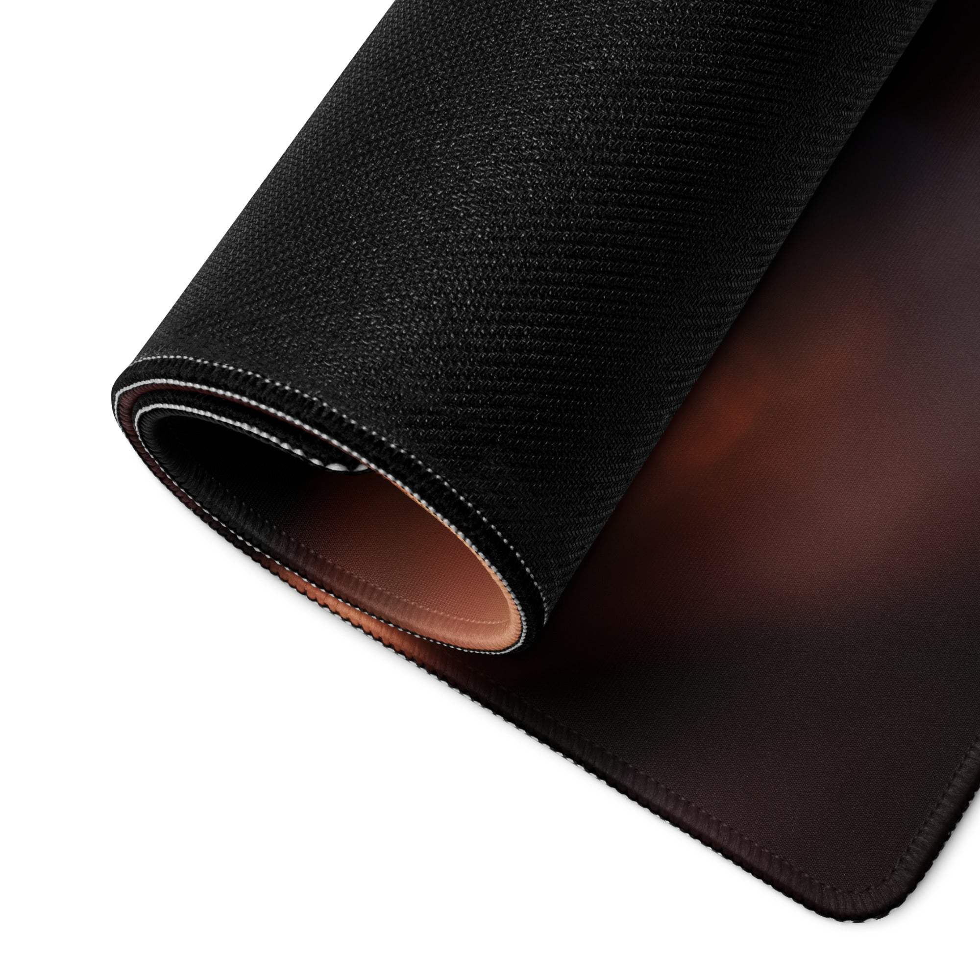 Premium large dark ember gaming mouse pad back with brown non-slip underside and stitched edges