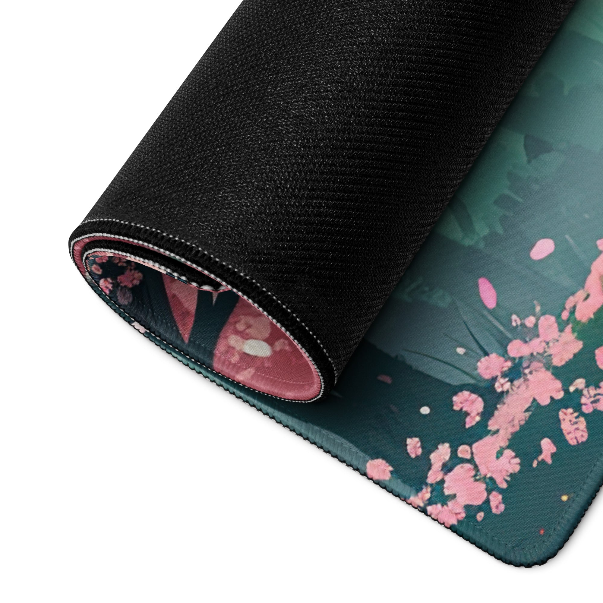 Cherry Blossom Mouse Pad Pink Teal Dreamlike Desk Mat Gaming PC Dreamy Mood Modern Decor Non Slip Edge Stitching