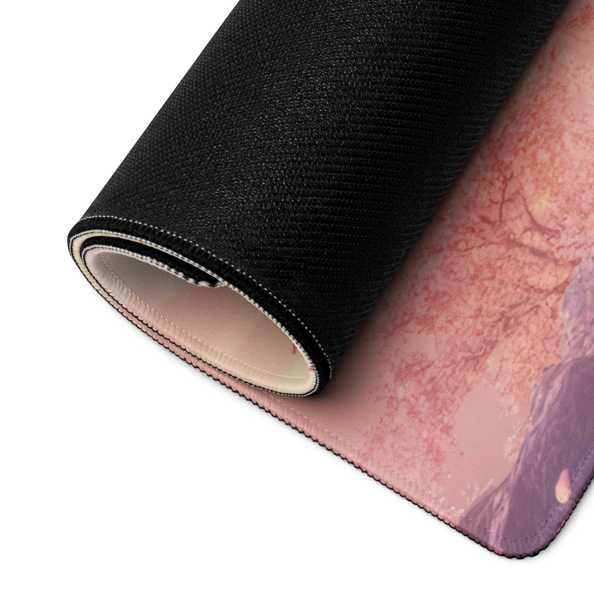 Cherry Blossom Pink Lavender Gaming Mouse Pad For Desktop Setup In Pastel Modern Style With Non Slip Base
