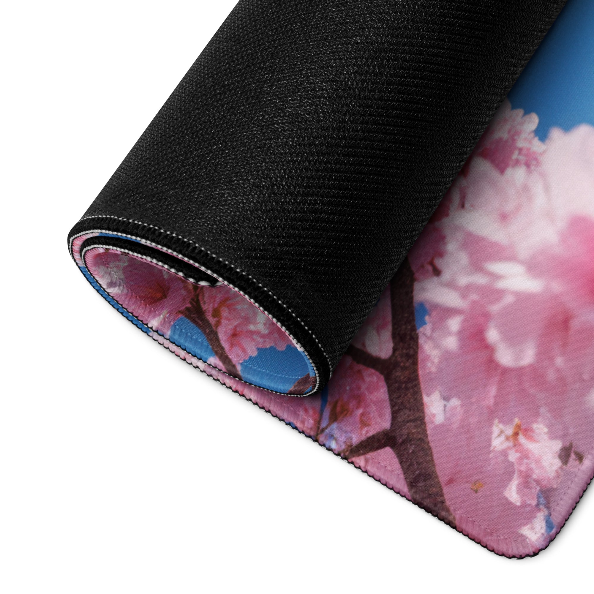 Cherry Blossom Pink Blue Mouse Pad For Gaming And Office Desk Mat Modern Floral Art