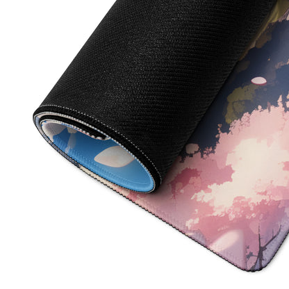 Cherry Blossom Themed Large Gaming Mouse Pad Pastel Pink And Sky Blue For Desk Setup Modern Minimalist