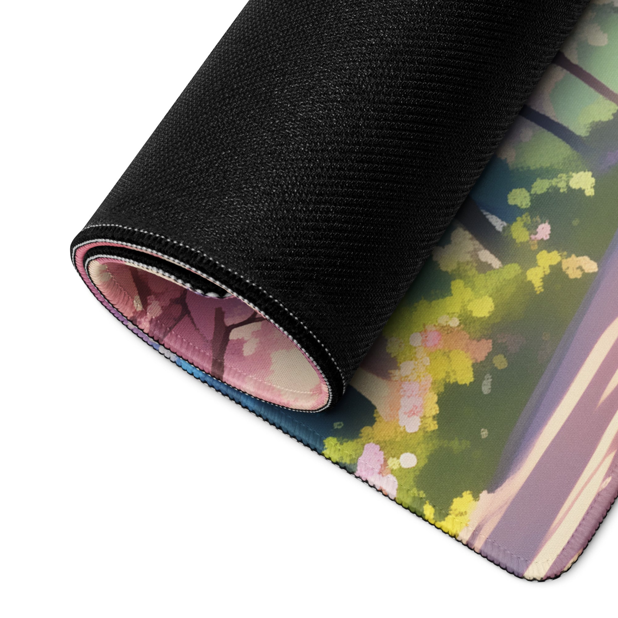 Cherry Blossom Mouse Pad Pink Blue For Gaming Desk Non Slip Large Desk Mat With Premium Edge Stitching Serene Mood