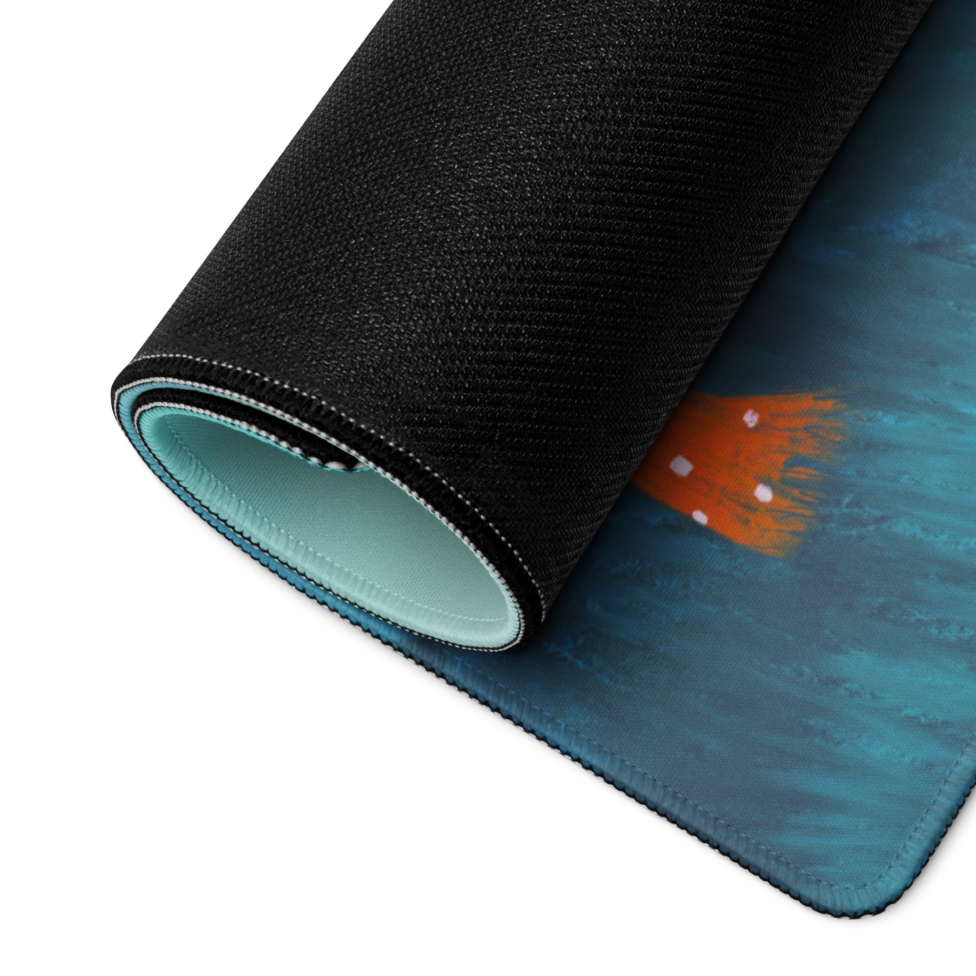 Teal Gradient Contemporary Mouse Pad With Hilltop Figures Modern Art Desk Pad For Home Office 36x18 Inches