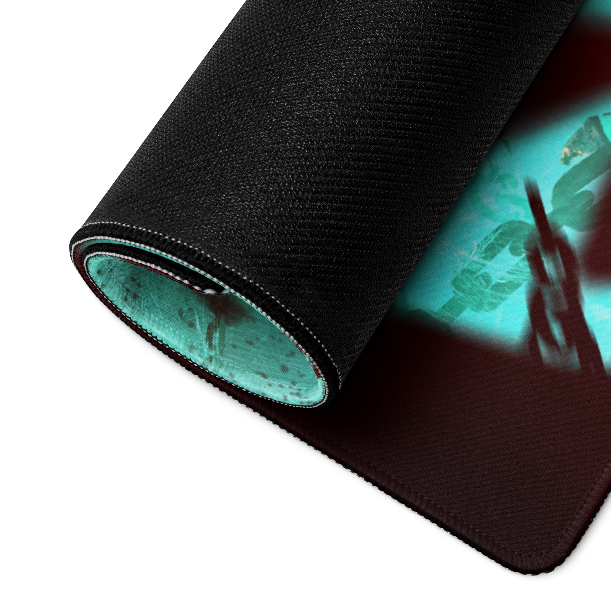 Gaming Mouse Pad Teal And Crimson Neon Cyberpunk Fantasy For Gaming Desk Setup Large Size Non Slip Edge Stitching