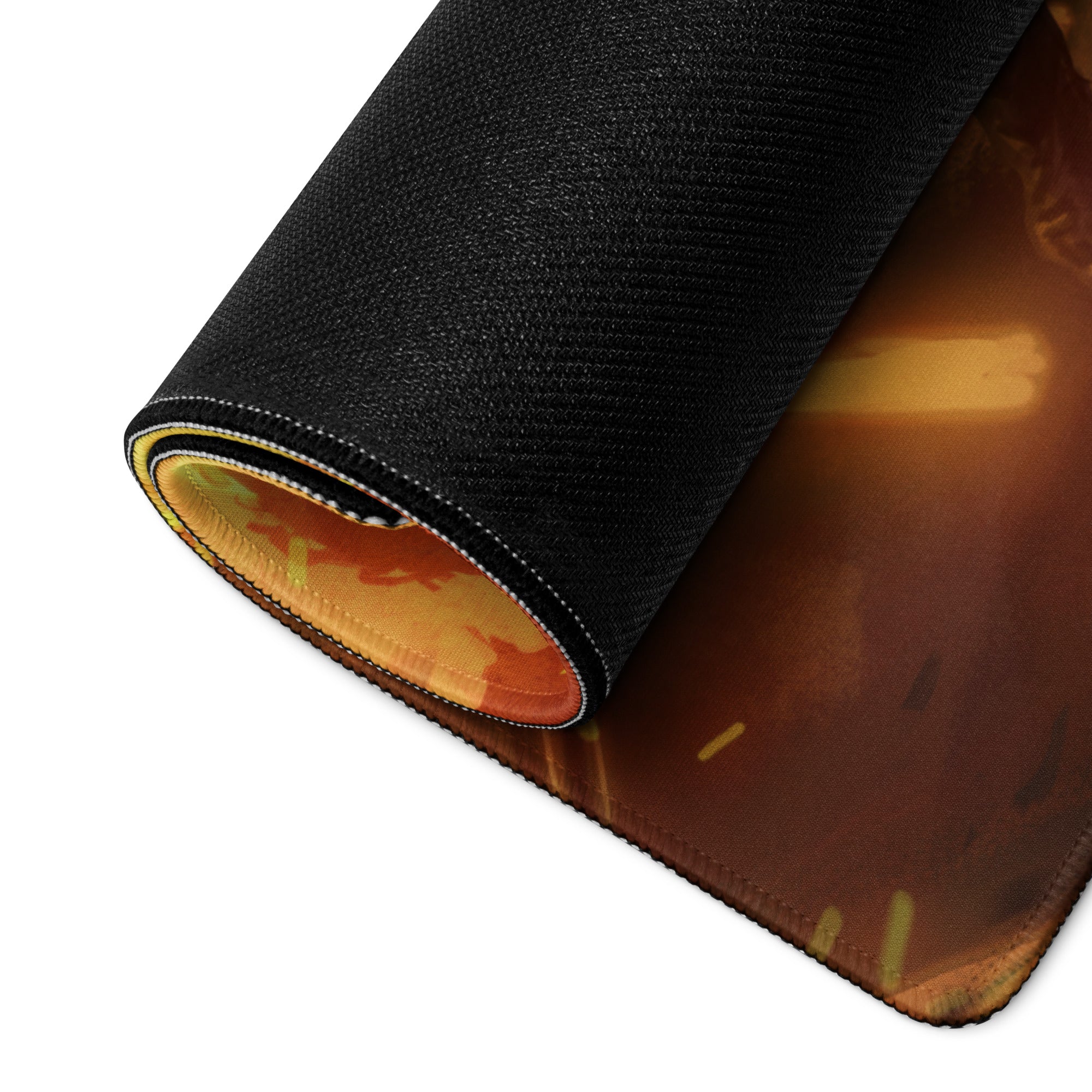 Orange Fire Warrior Gaming Mouse Pad For Large Gaming Desk Fiery Battle Art Style
