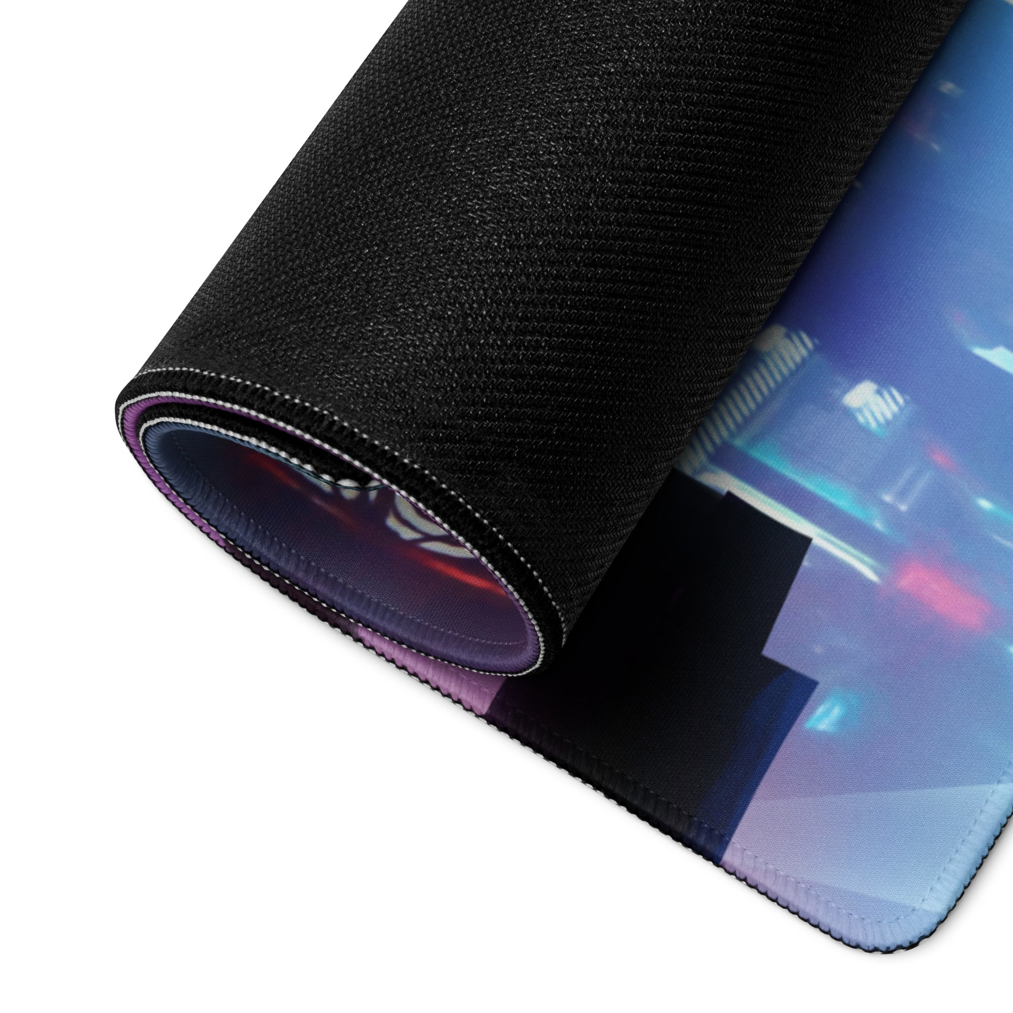 Gaming Mouse Pad Blue Purple Neon Cyberpunk for Gaming Desk Large Anti Slip Edge Stitched Digital Art