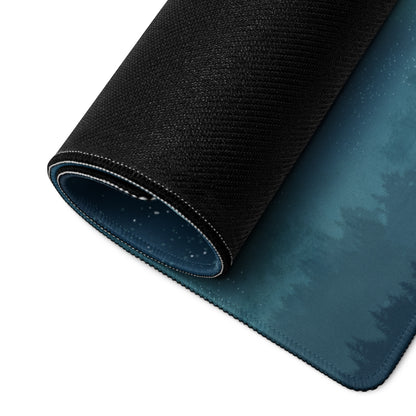 Moonlit Navy Blue Gaming Mouse Pad For Desk Setup With Epic Night Sky Fantasy Silhouette Artwork