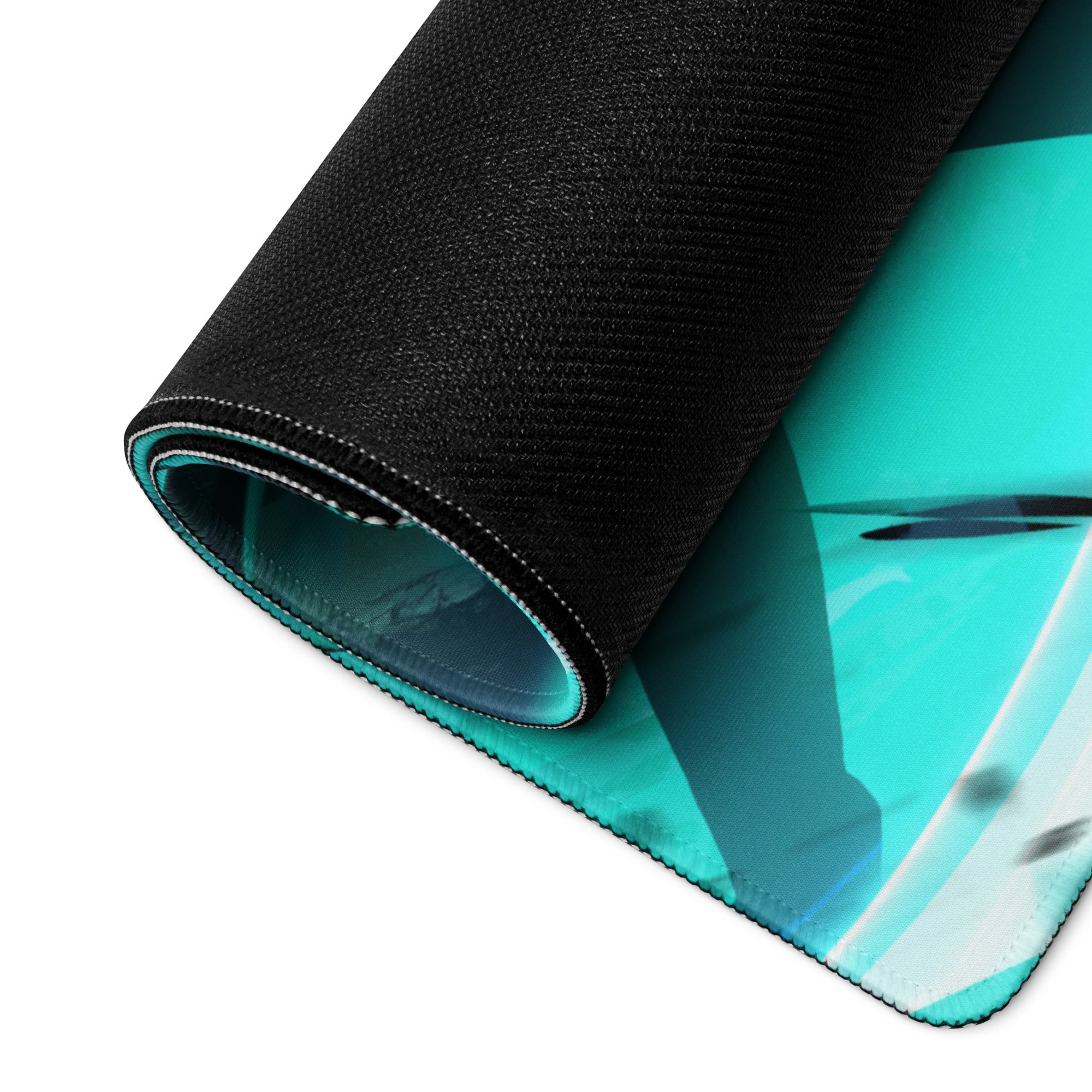 Large Gaming Mouse Pad Teal Blue Neon Cyberpunk Desk Mat For Gaming Setup Non-Slip Edge Stitching