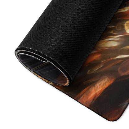 Fantasy Warrior Blue And Gold Gaming Desk Mouse Pad Non Slip Large Epic Fantasy Art Style