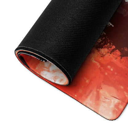 Fiery Demon Silhouette Gaming Mouse Pad Red Black Large Desk Mat Grunge Digital Art