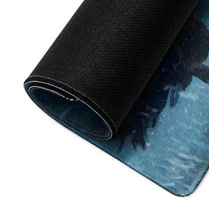 Dark Blue Gaming Mouse Pad With Teal Accents For PC Desk Setup Cinematic Fantasy Artwork Large Non Slip Edge Stitched