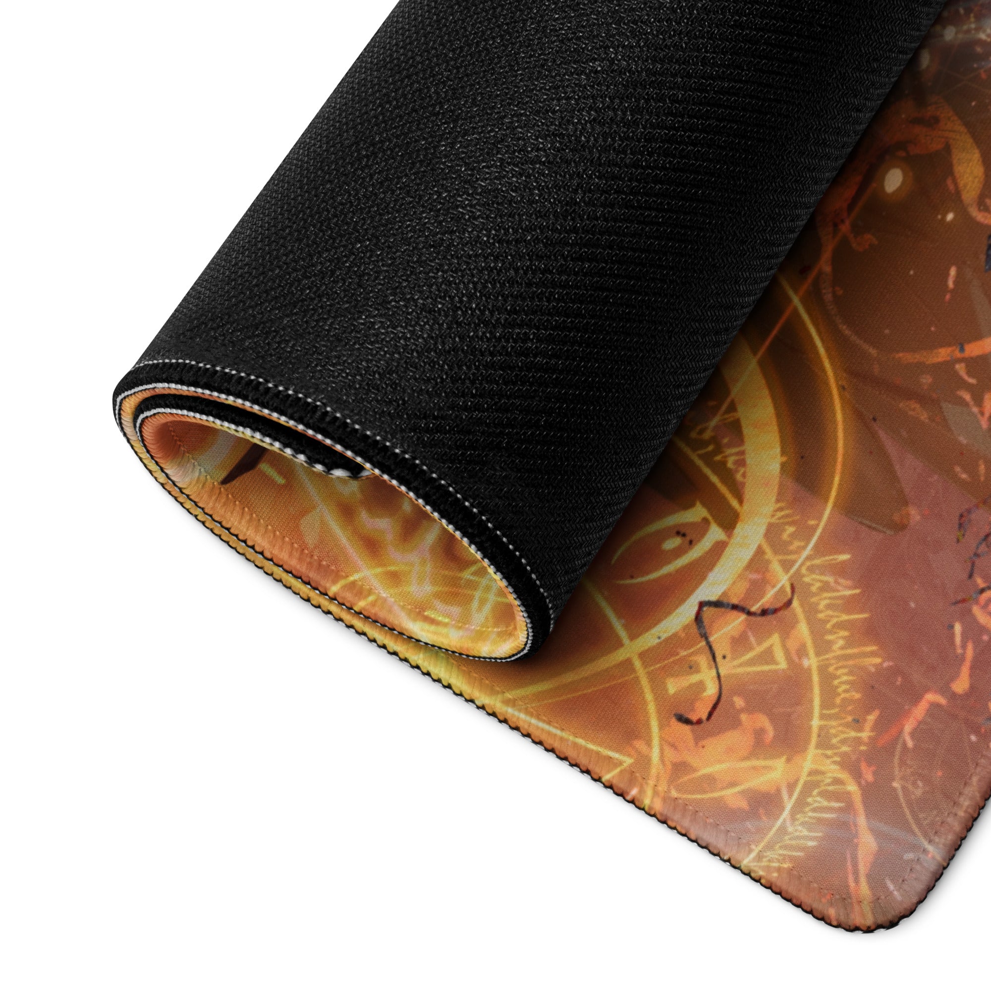 Gaming Mouse Pad Orange Gold Fire Art For Gaming Desk Futuristic Fantasy Style Digital Artwork