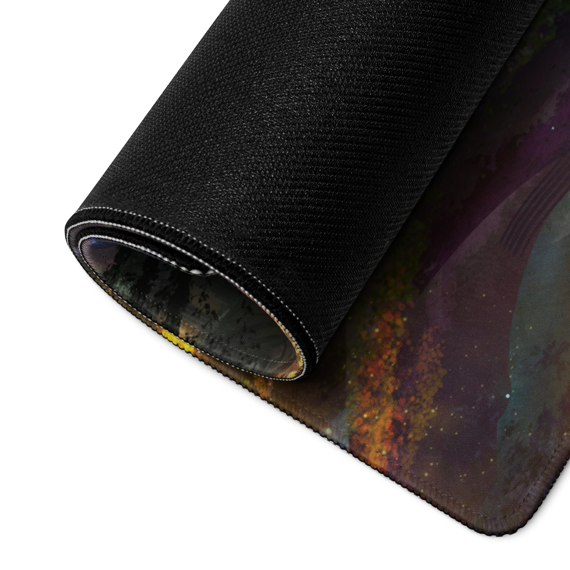 Gamer Mouse Pad Large Forest Fantasy Scene Blue Purple Yellow Gaming Setup Painterly Art Non Slip Surface Edge Stitching