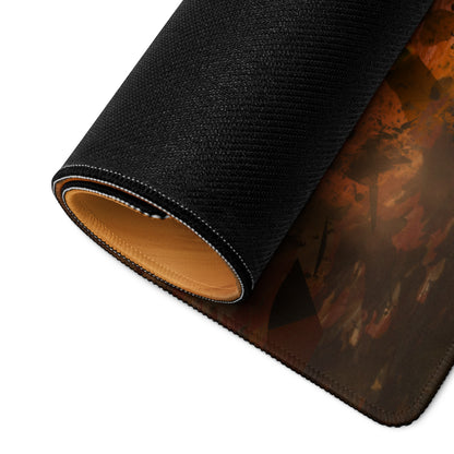 Large Orange Gold Gaming Mouse Pad With Non Slip Base And Edge Stitching For Desktop Setup Fiery Digital Art