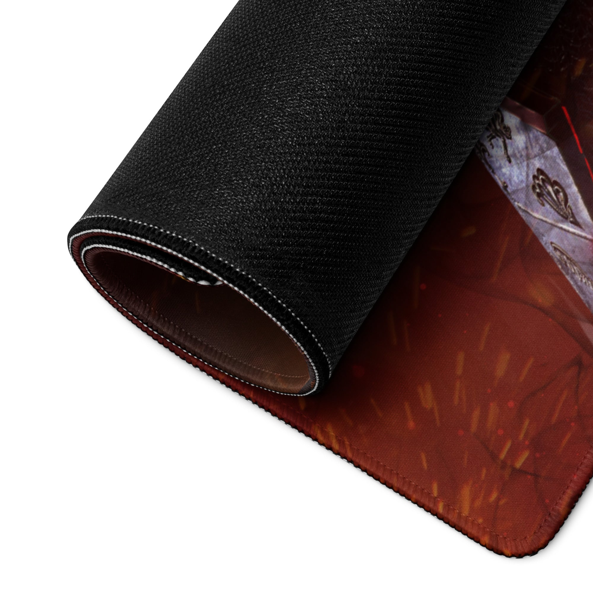 Gaming Mouse Pad Non Slip Desk Mat Fiery Red Black Fantasy Warrior With Epic Fantasy Artwork For Pro Gaming Setup