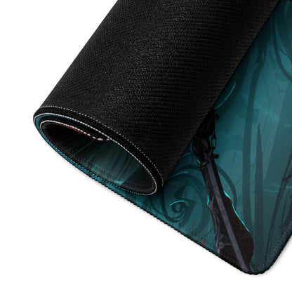 Gaming Mouse Pad Large Size Neon Blue Teal Artwork With Red Accents Cyberpunk Fantasy Desk Mat For Gaming Setup