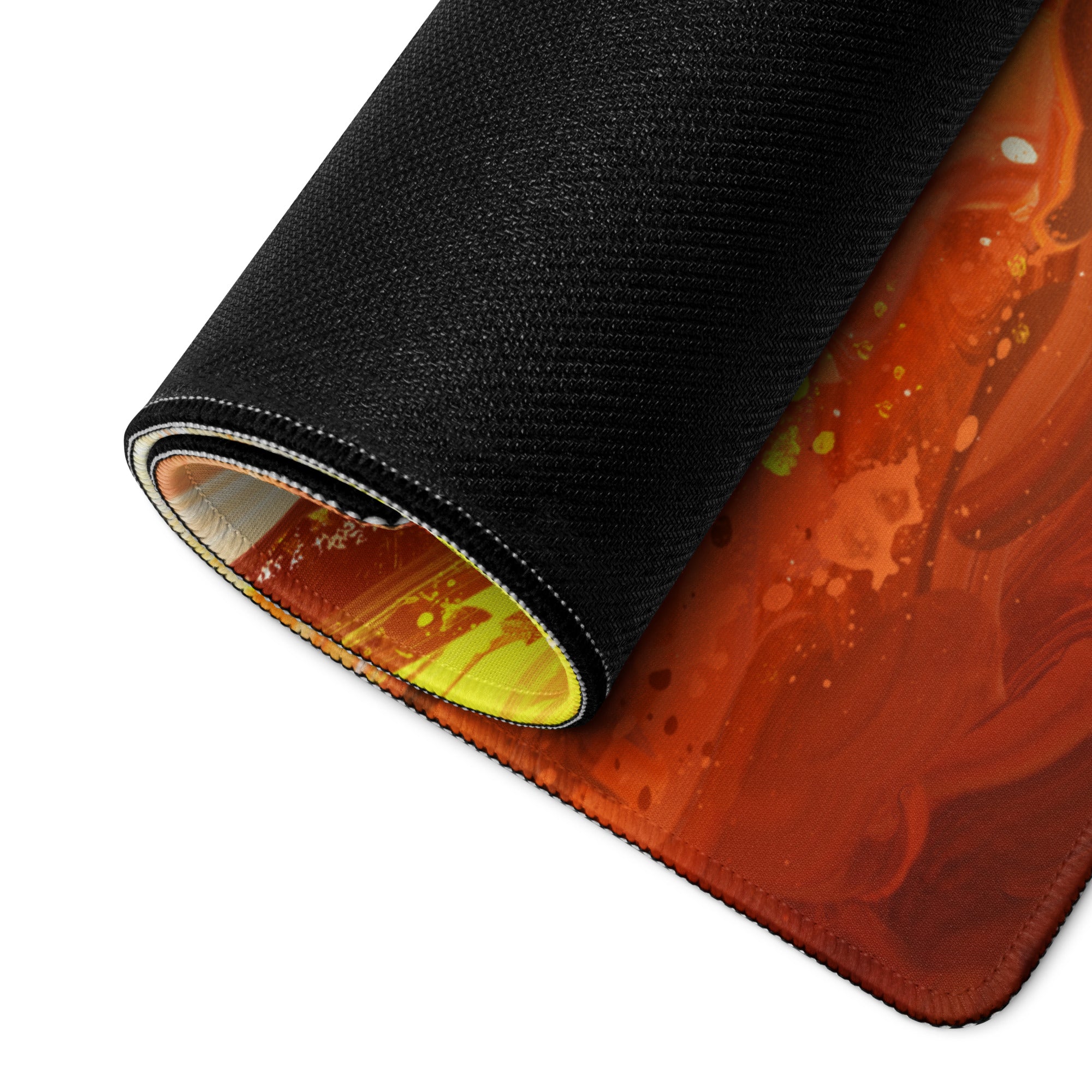 Orange Black Fiery Abstract Gaming Mouse Pad Large Non Slip With Edge Stitching For Gaming Setup