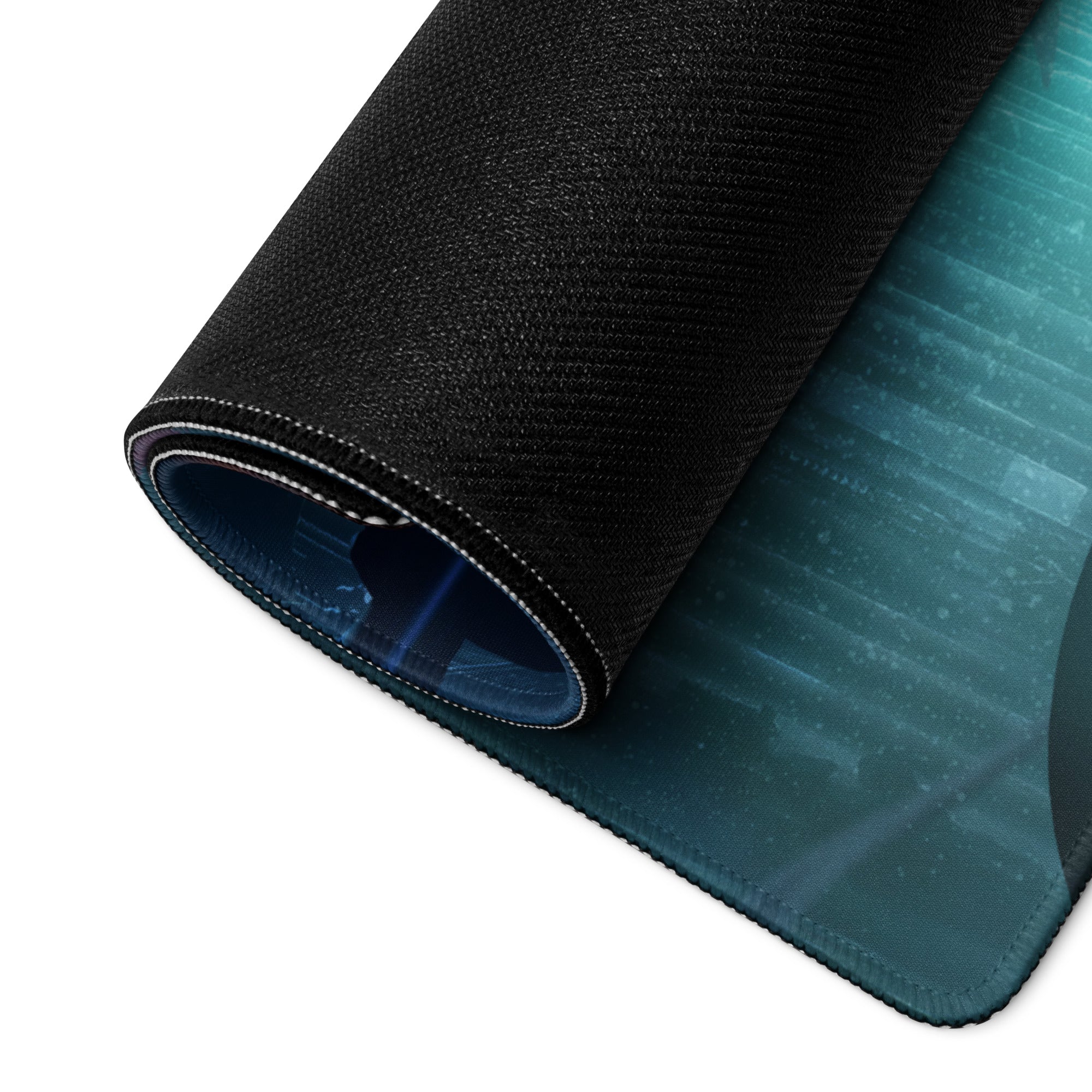 Blue Neon Gaming Mouse Pad For Desk Setup In Digital Art Style With Immersive Cyberpunk Mood And Large Extended Surface