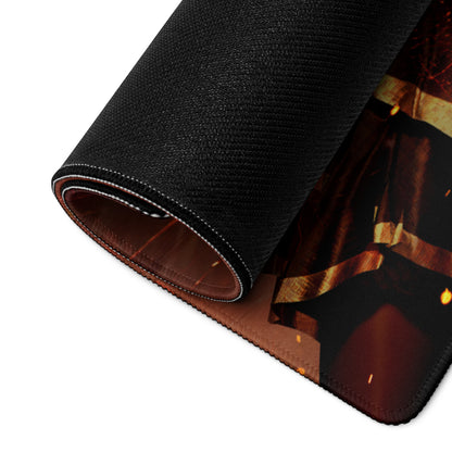 Gaming Mouse Pad Large Red Fiery Warrior Theme Desk Setup Non Slip Base Edge Stitching Epic Mood