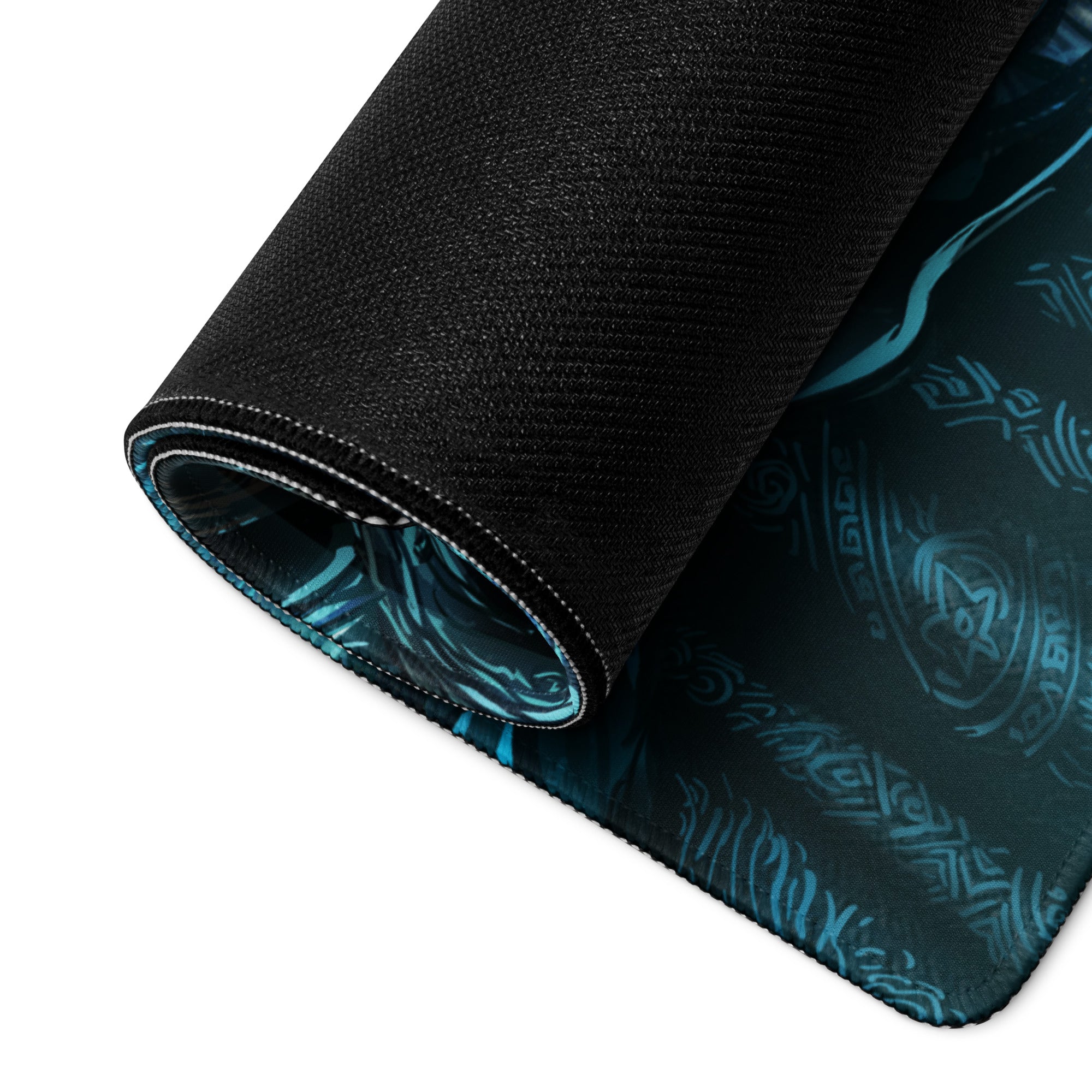 Blue Teal Mystic Fantasy Digital Art Gaming Mouse Pad For PC Setup Large Non Slip Edge Stitch Desk Mat