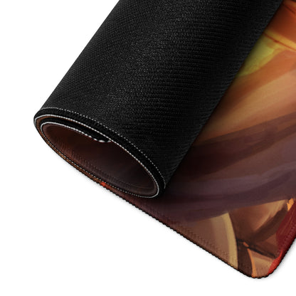 Gaming Mouse Pad Red Orange Black Large Non Slip Edge Stitching For CSGO Dota Setup Dynamic Fiery Warrior Illustration