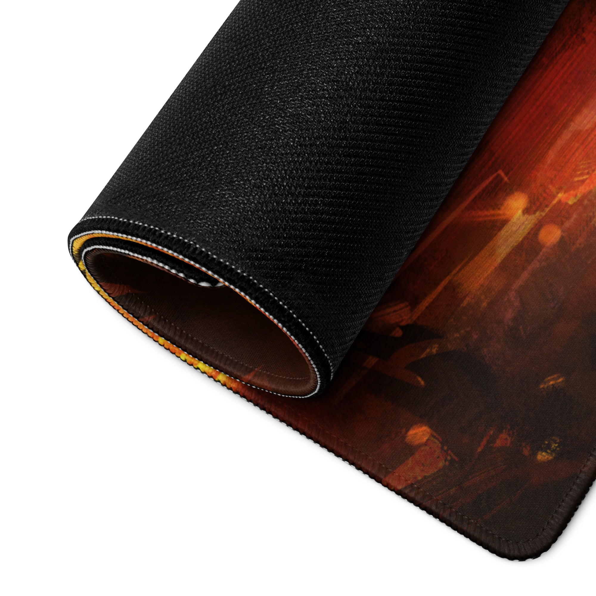 Orange Red Fiery Battle Scene Gaming Mouse Pad For Desktop Esports Desk Mat Large Size Non Slip Edge Stitching