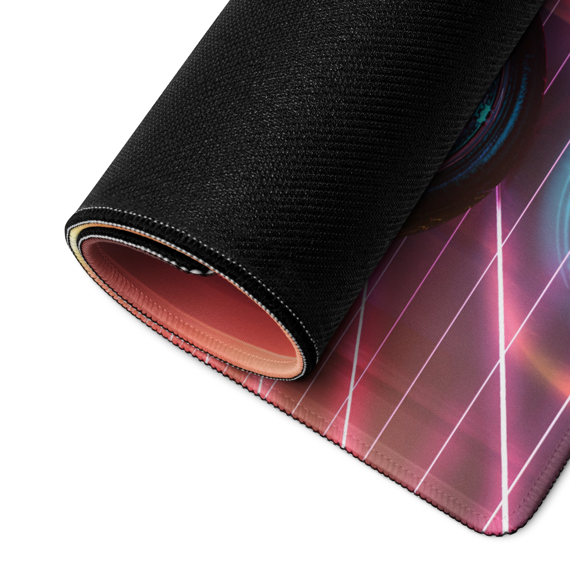 Futuristic Neon Rider Gaming Mouse Pad Orange Pink Purple Blue Desk Cyberpunk Gradient