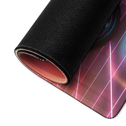 Futuristic Neon Rider Gaming Mouse Pad Orange Pink Purple Blue Desk Cyberpunk Gradient