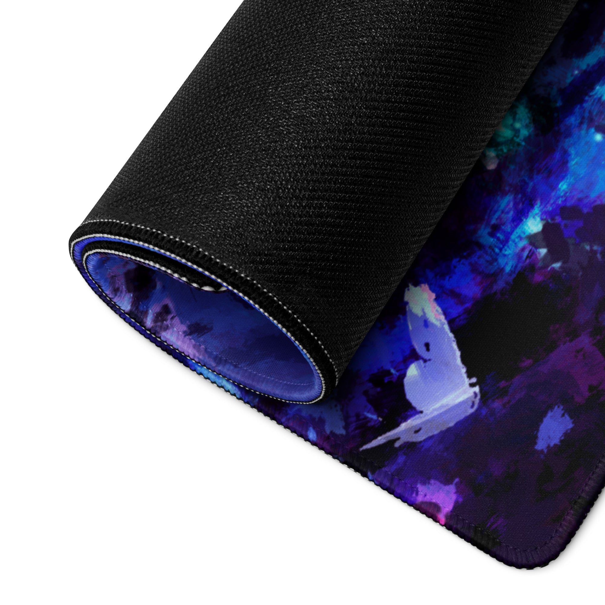 Blue Purple Gaming Mouse Pad Large For Desktop Setup Abstract Art Style Neon Glow Non Slip Base