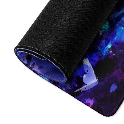 Blue Purple Gaming Mouse Pad Large For Desktop Setup Abstract Art Style Neon Glow Non Slip Base