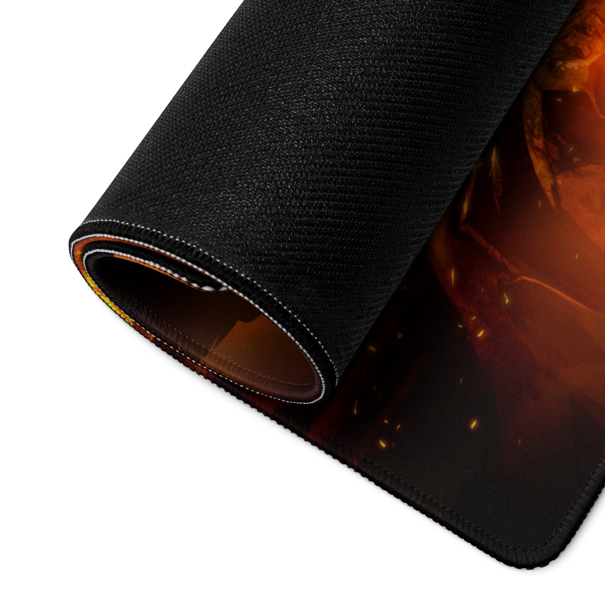 Fiery Orange Black Gaming Mouse Pad Large Desk Pad For Gaming Setup Intense Dark Fantasy Digital Illustration