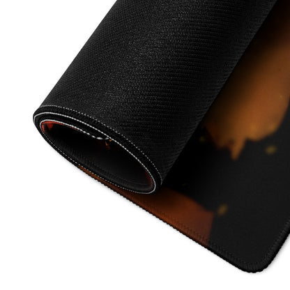 Gaming Mouse Pad Red And Orange Flames For Large Desk Setup Epic Battle Silhouette Art Style