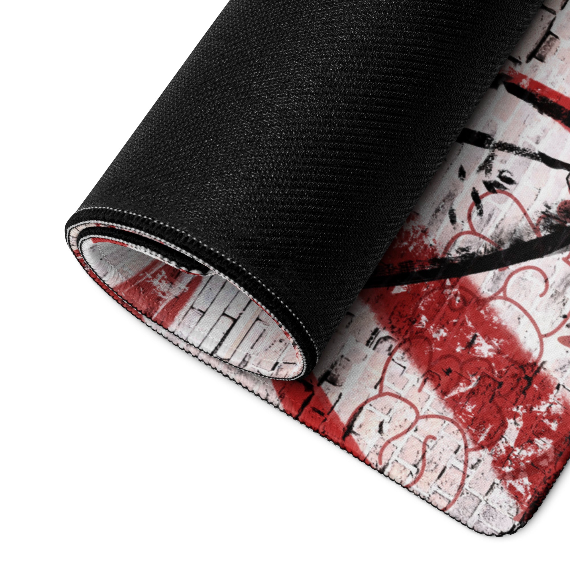 Gaming Mouse Pad Red Black For Desktop Setup Graffiti Style Large Non Slip Edge Stitching