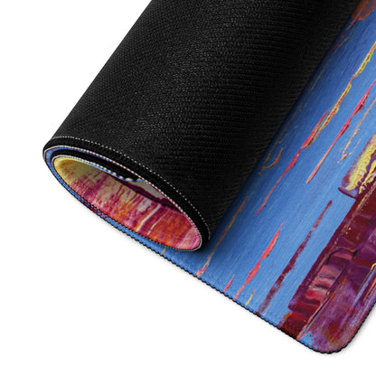 Sunset Cityscape Abstract Mouse Pad - Cityscape Pink Yellow Desk Abstract Mood Vibrant Sunset, Modern Decor, Acrylic
