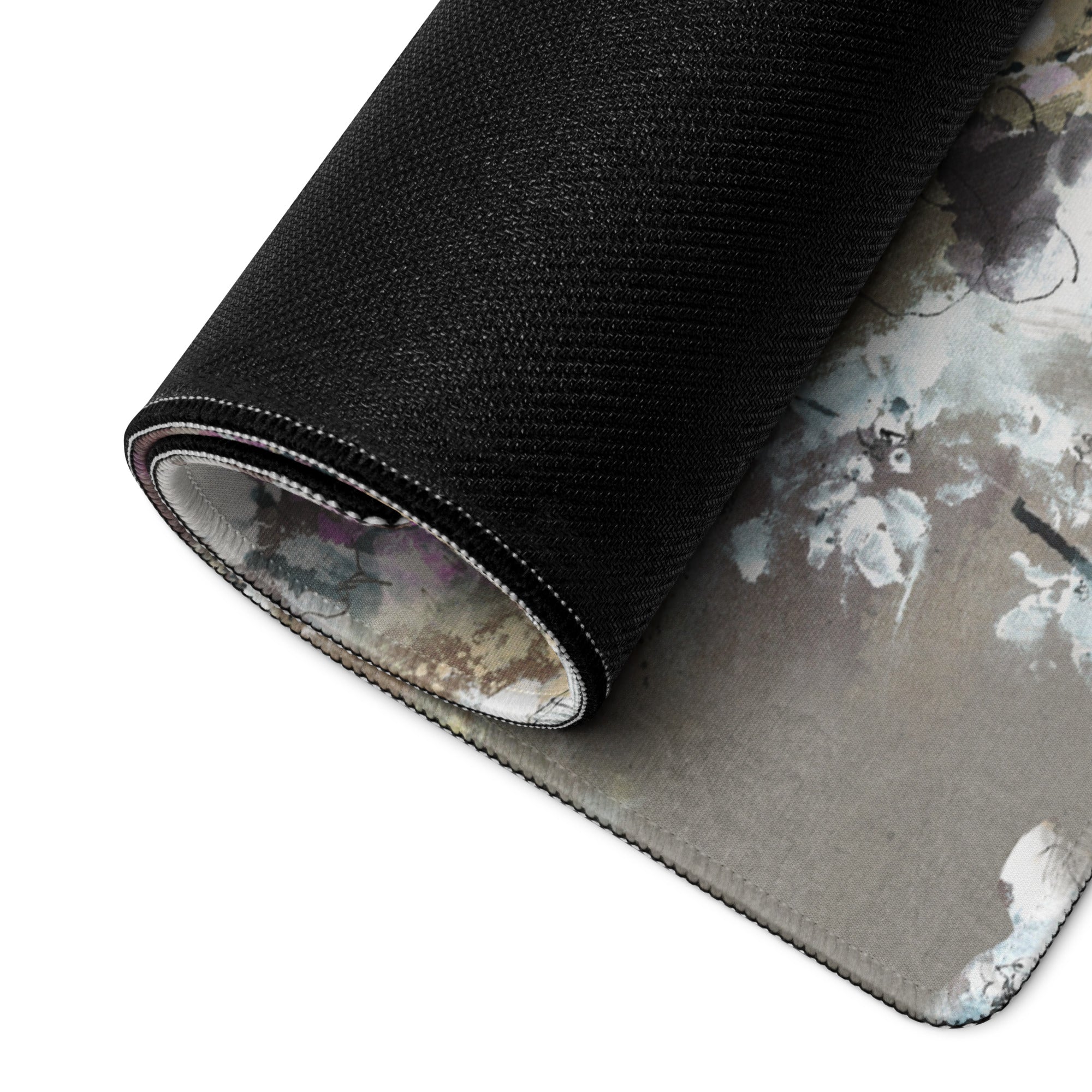 Floral Abstract Gaming Mouse Pad - Floral Pattern Beige Pink Gray Desktop Gaming Art Soft Mood Modern Minimal Desk Decor