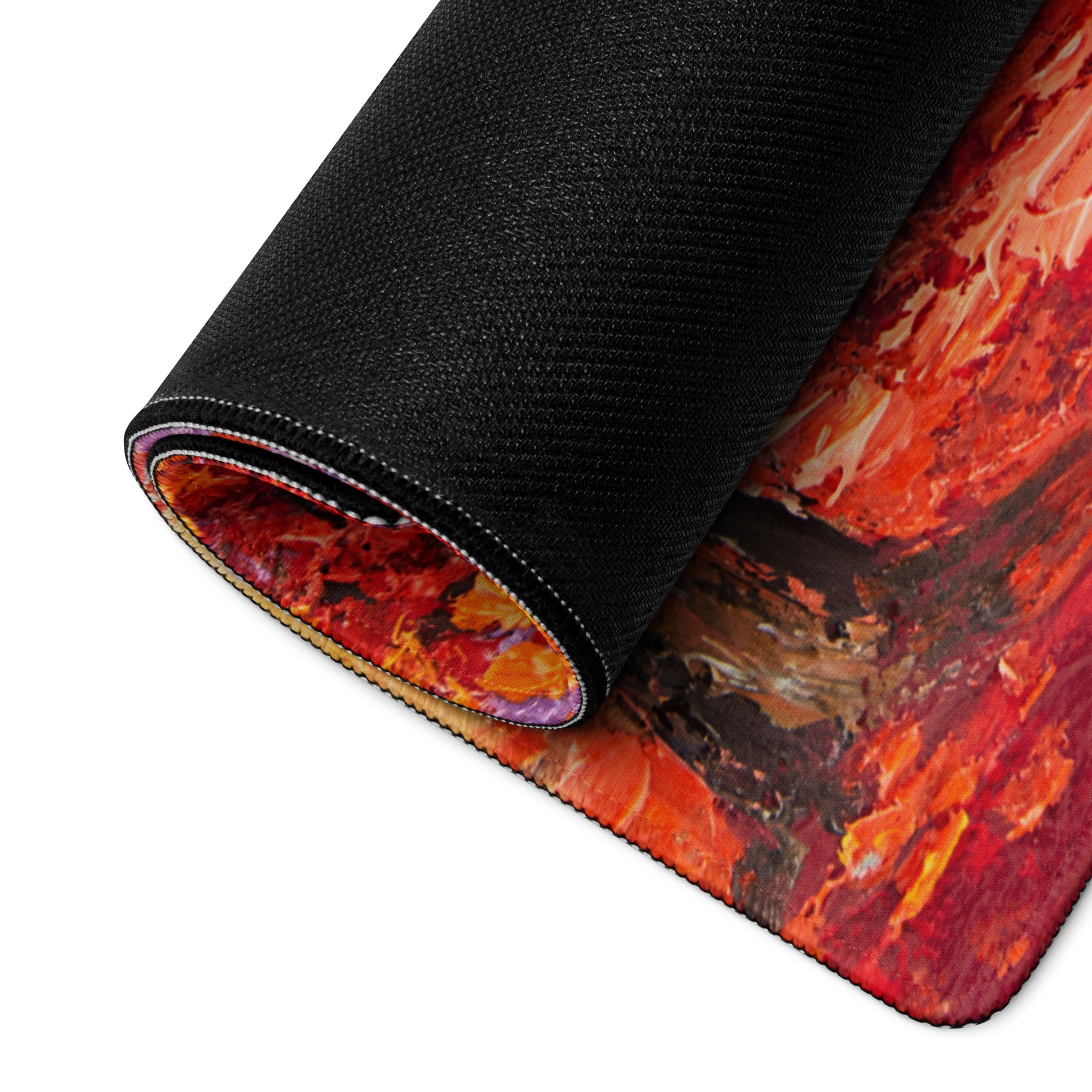 Autumn Leaves Forest Art Mouse Pad - Autumn Leaves Forest, Orange Red Purple, Desk, Gaming; Impressionist Mood Cozy
