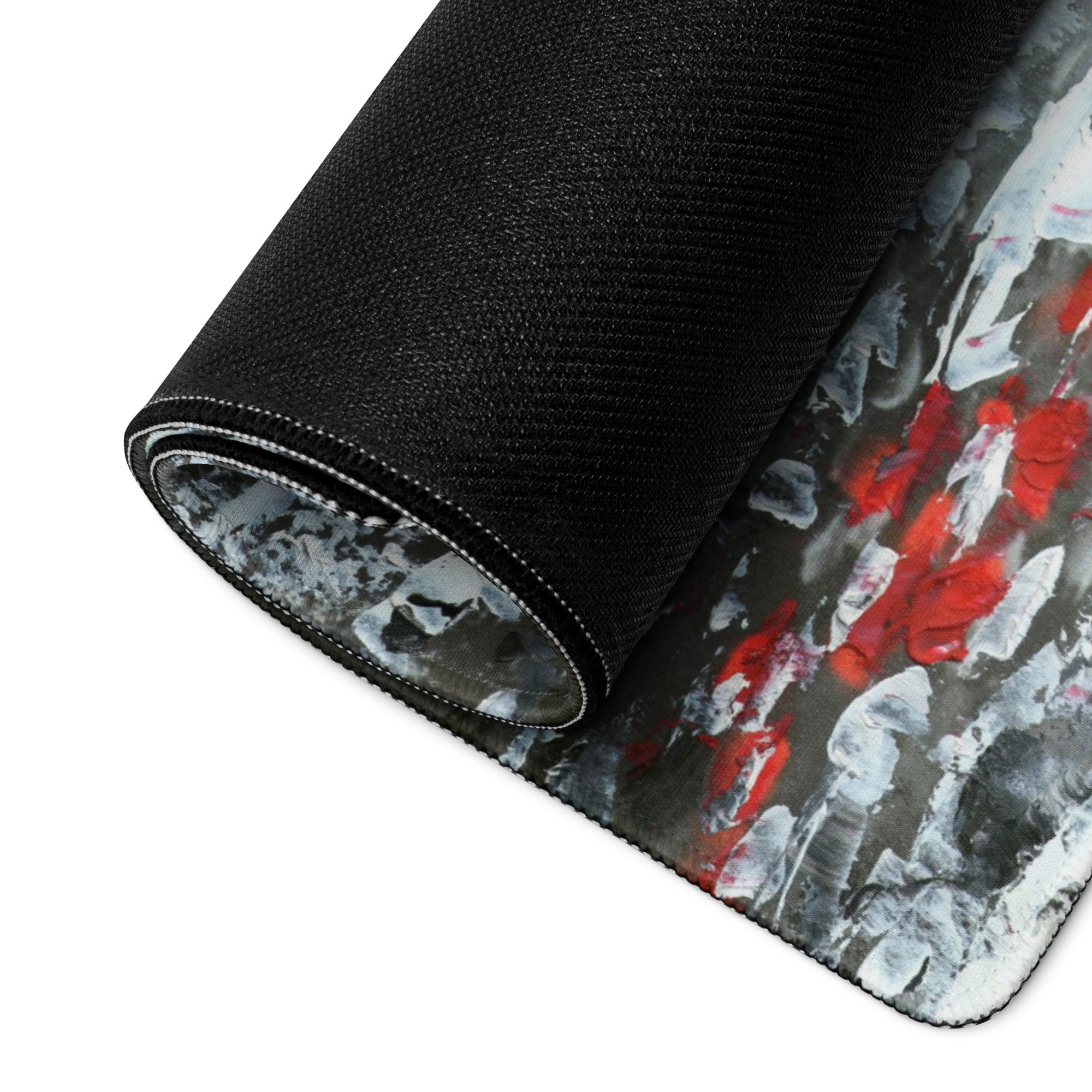 Red Umbrella City Rain Mouse Pad - Rainy City Scene Red Umbrella Desk Mouse Pad Impressionist Moody Urban Modern Minimal