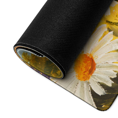 Daisy Field Impressionist Mouse Pad - Daisies Yellow White Green Home Office Impressionist Bright Desk Mat Oil Painting