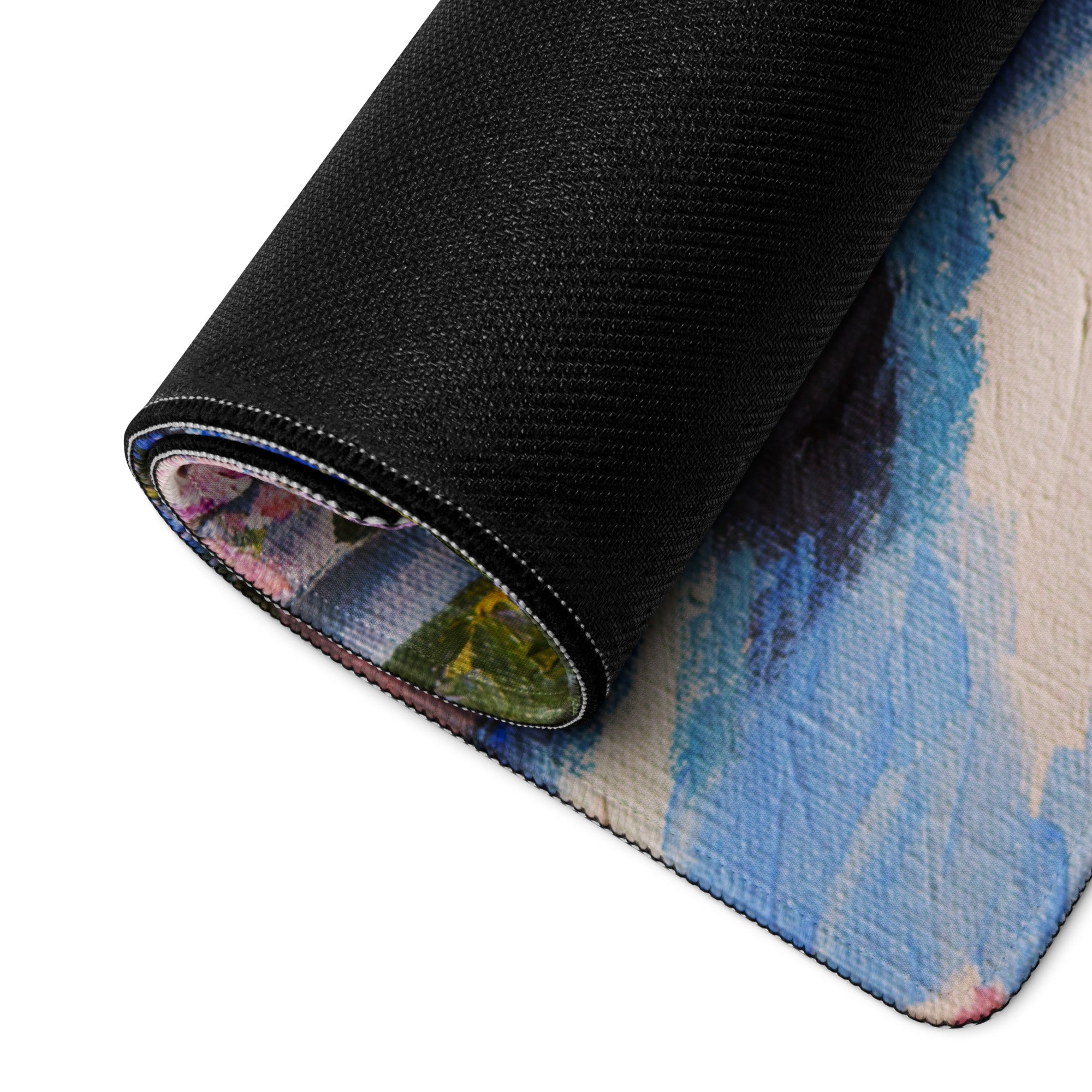 Vibrant Floral Coastal Canvas Mouse Pad - Floral Coastal Blues Pink Greens Desk Modern Cheerful Coastal Gaming Oil