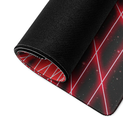 Red Neon Grid Gaming Pad - Mouse Pad Red Gaming Setup Cyberpunk Energetic Mood Large Desk Mat Digital Print